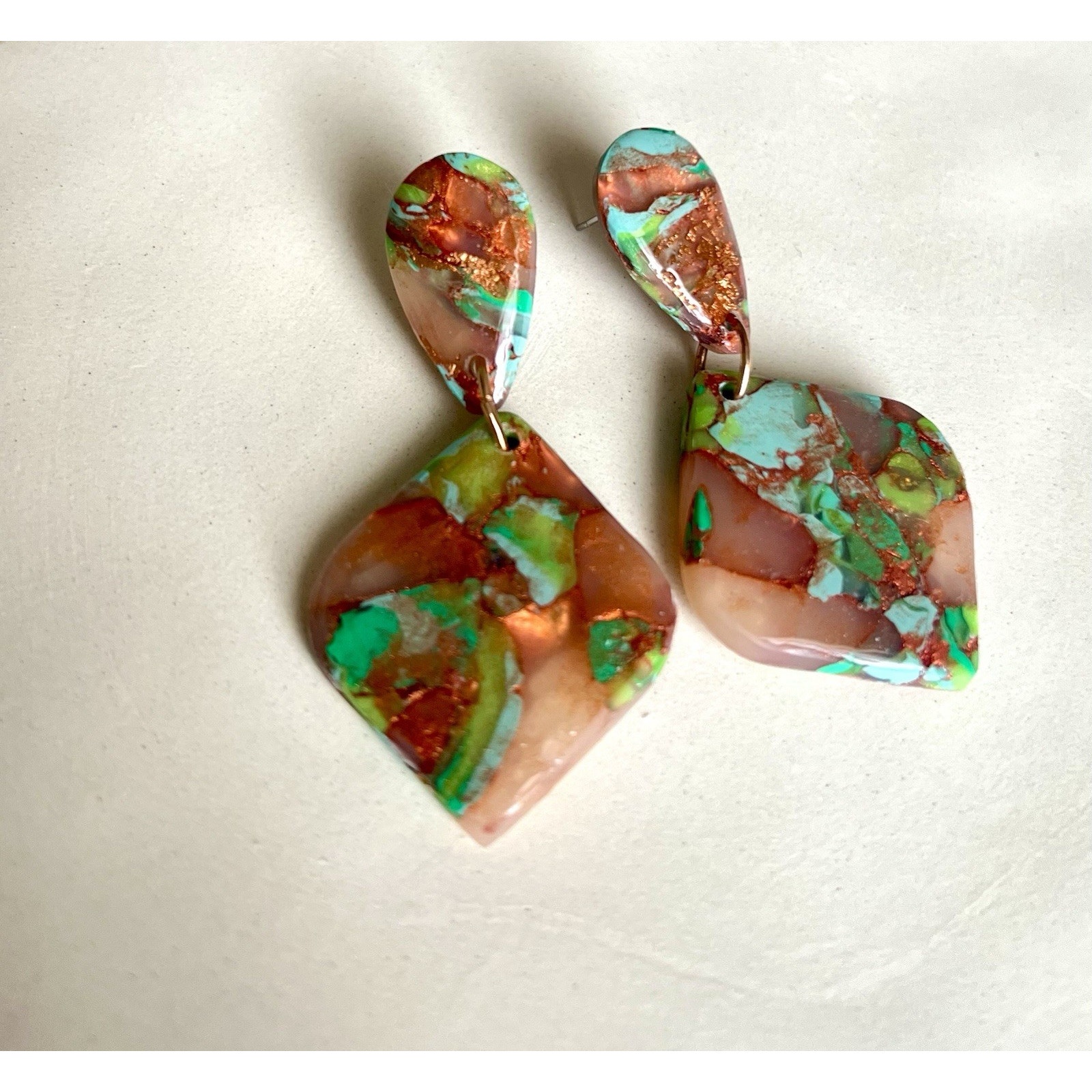 Earrings Statement Earrings Handcrafted Turquoise Gold Green Brown Dangle